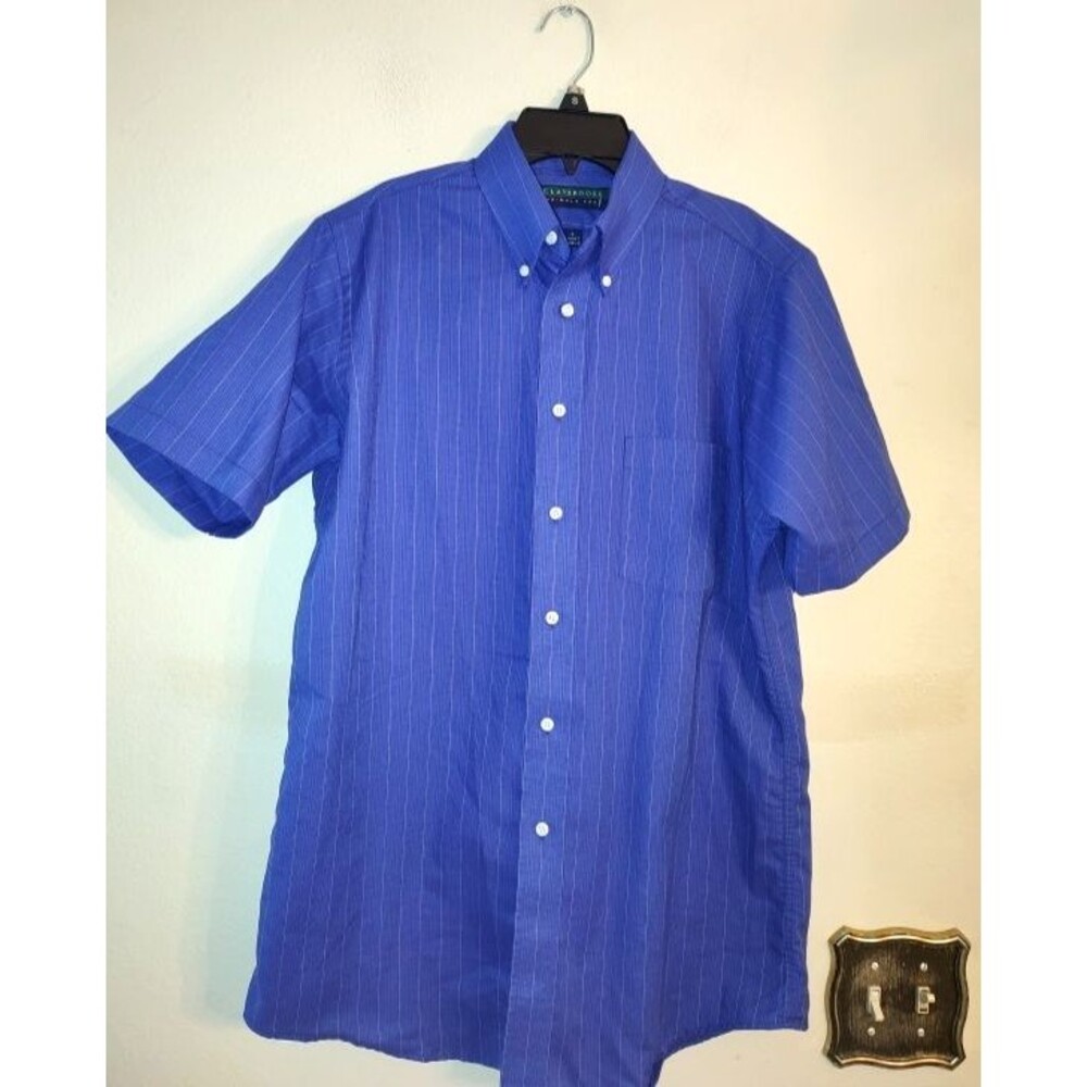 Vtg Men's Claybrooke Wrinkle Free Royal Blue White Vertical Stripe Shirt Size 15